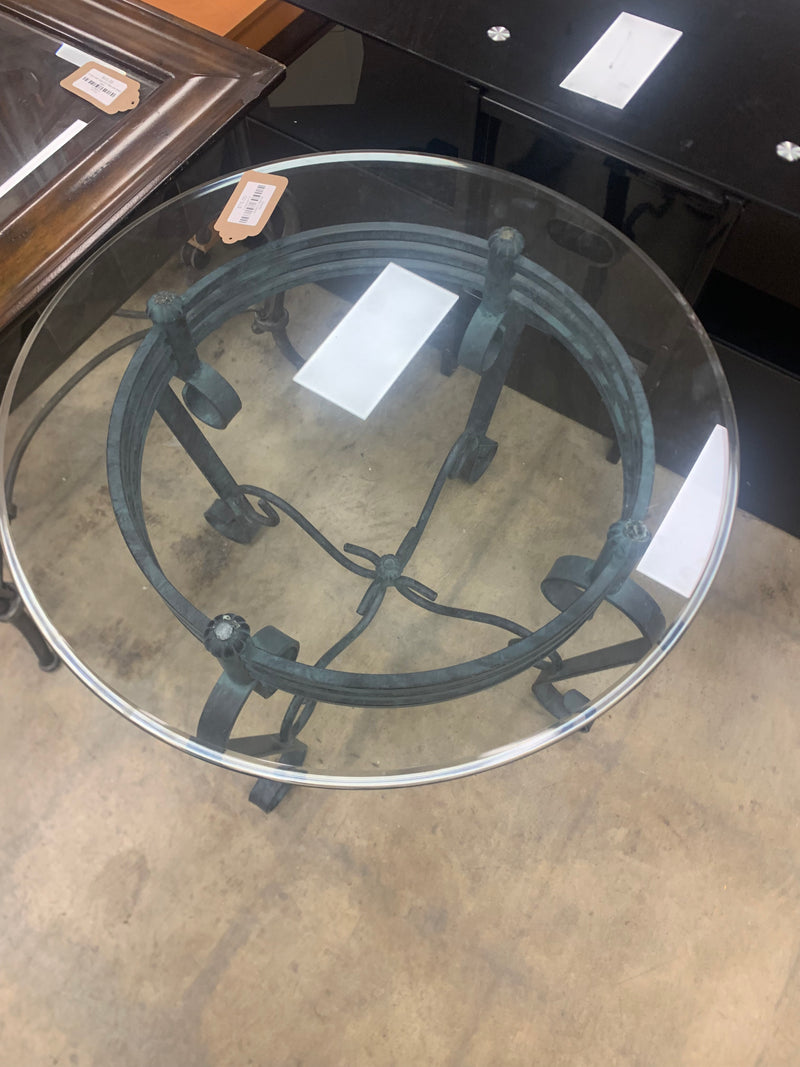 Round Glass Top Side Table With Metal Base