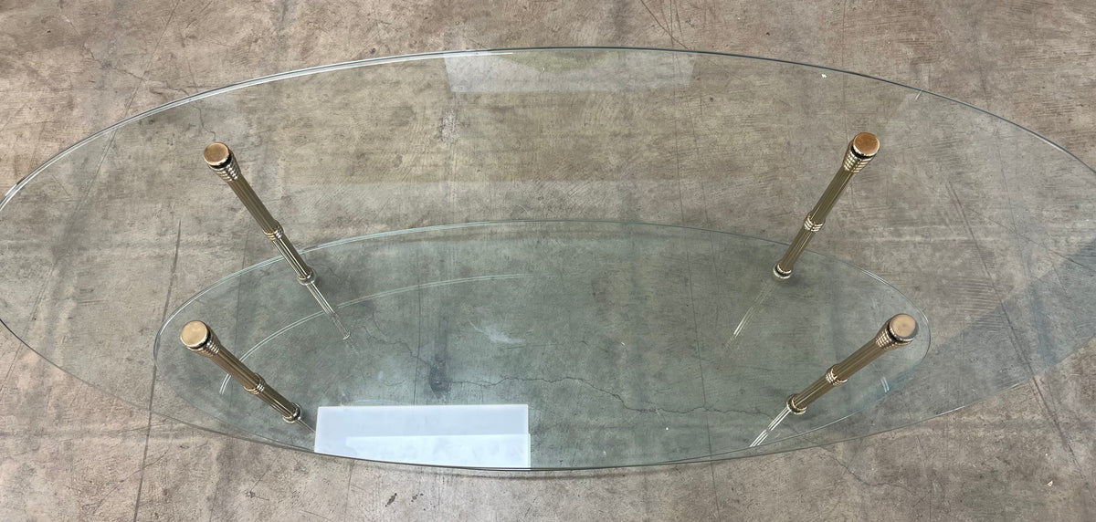 Oval Glass Coffee Table w/ Gold Accents