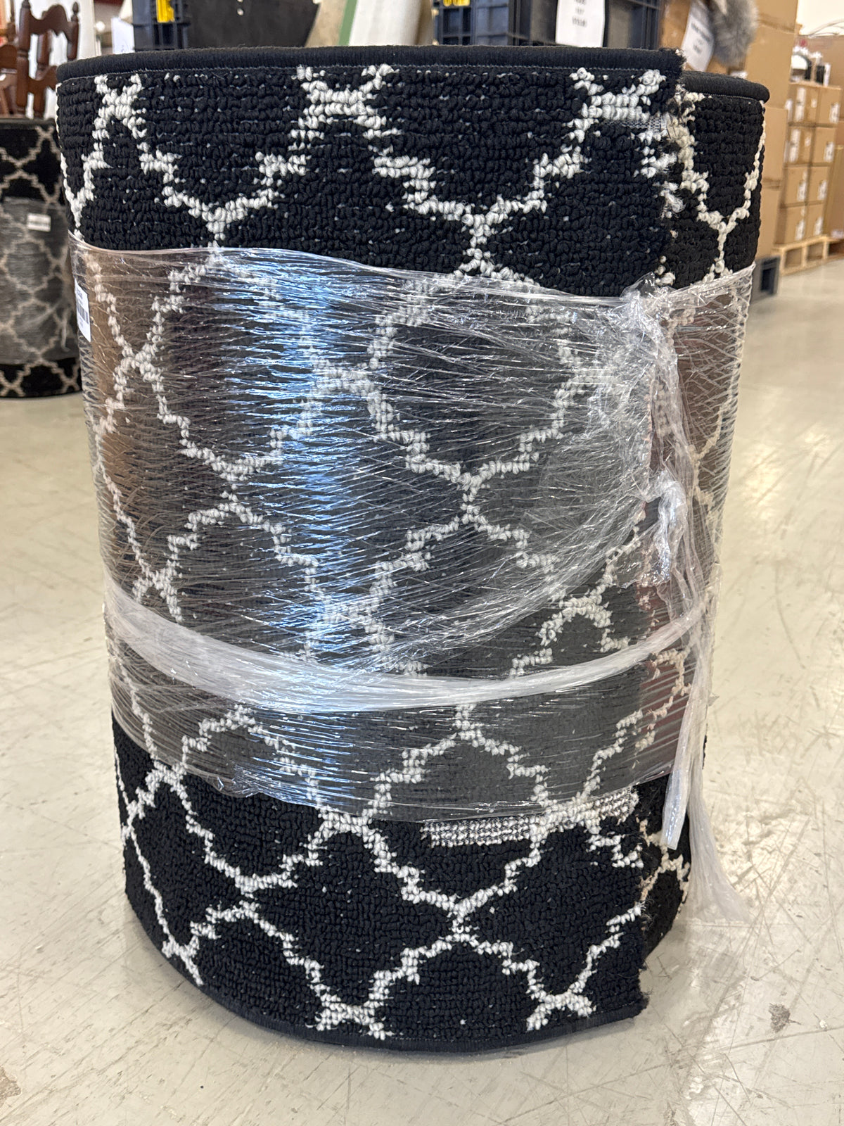 Black and White Area Rug Features a Classic Geometric Moroccan Trellis Pattern