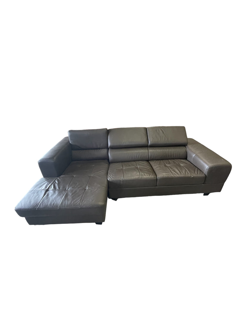 Grey Faux Leather L-Shape Sofa