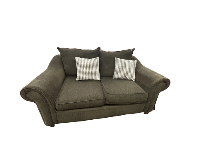 Olive Green Loveseat with Throw Pillows