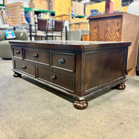 52x28-inch Spacious Dark Wood 5-Drawer Coffee Table