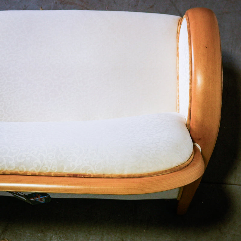 49-Inch W 2-Seater Sofa, White Fabric Upholstery in Wooden Frame