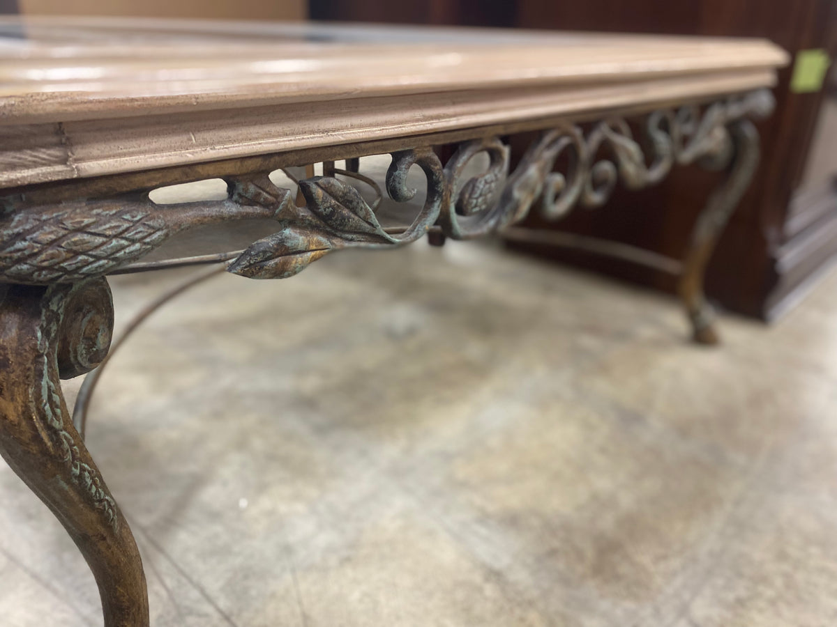 Tan and Glass Large Square Coffee Table