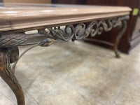 Tan and Glass Large Square Coffee Table