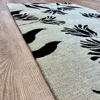 3x5-ft Floral Handmade Rug, Black on Beige, 100% Wool, 248
