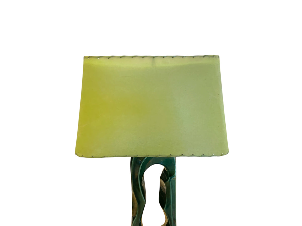 Vintage Mid-Century Modern Ceramic Table Lamp – Chartreuse & Emerald Green