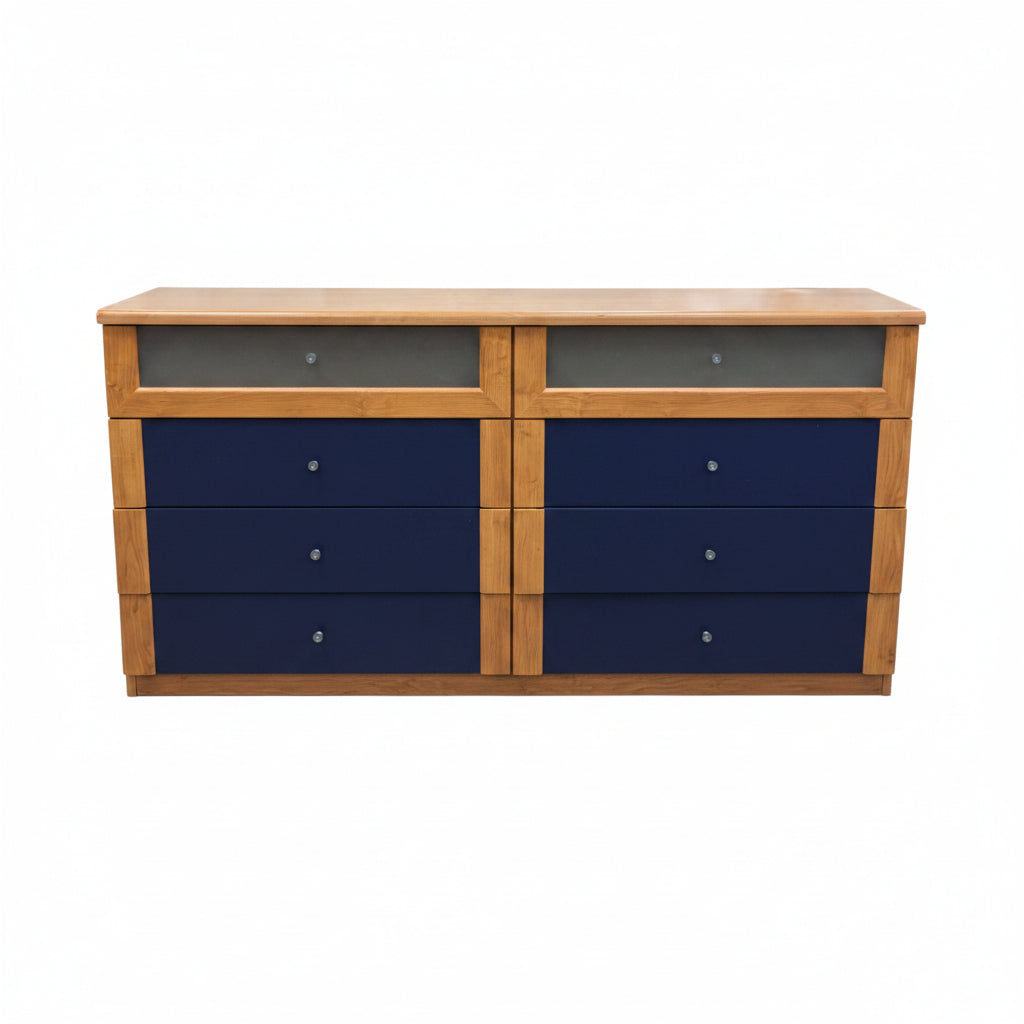 Wooden Dresser with Blue Drawers