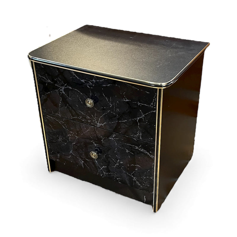 Black 2 Drawer Faux Marble Nightstand