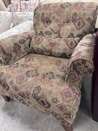 Earth-Tones Tapestry Style Accent Chair w. Lumbar Pillow