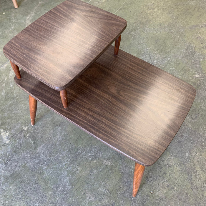 2-Tier Side Table with Tapered Legs and Raised Upper Shelf