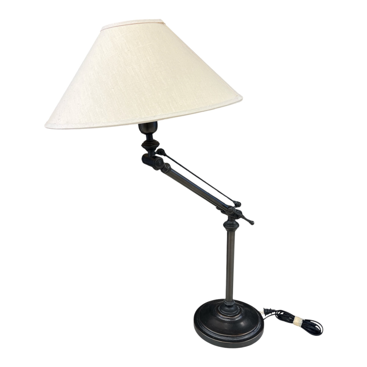 Adjustable Black Metal Table Lamp w/ Linen Shade