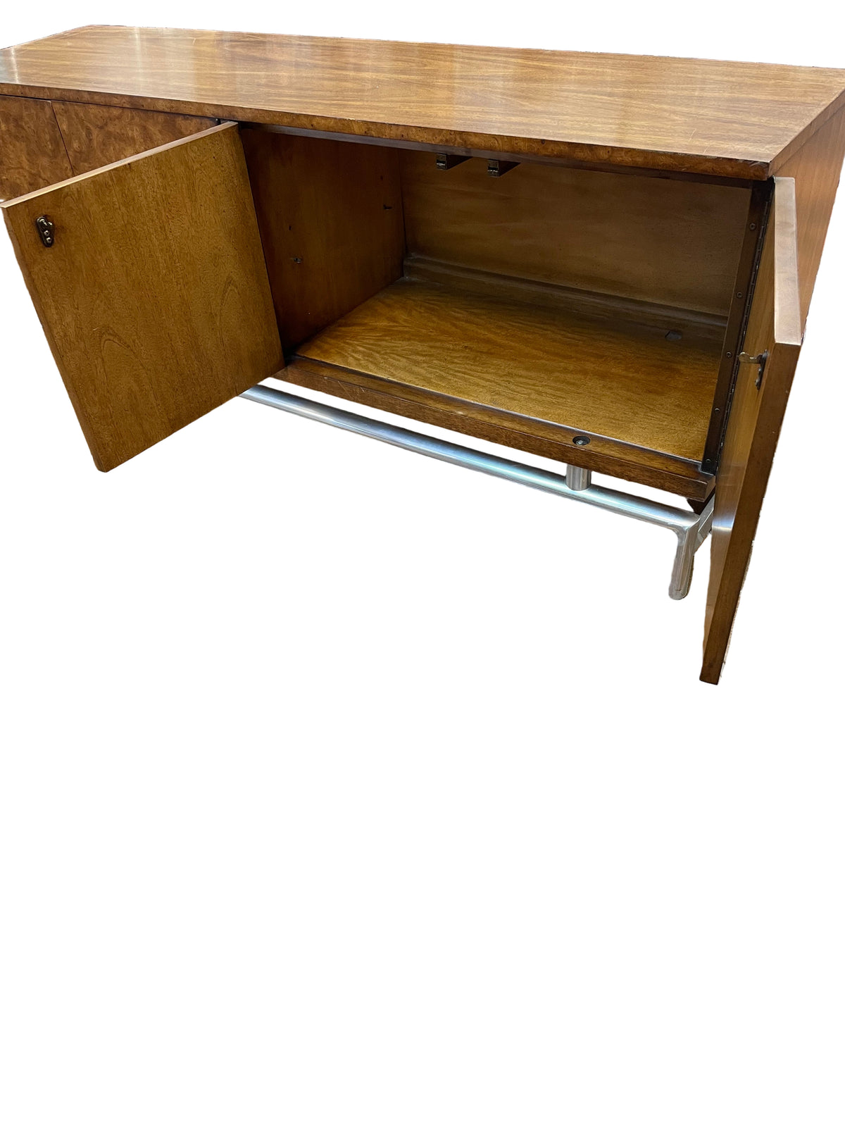 Burl & Walnut Cabinet on Aluminum Tubular Base