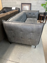 86"W Grey Leather Sofa