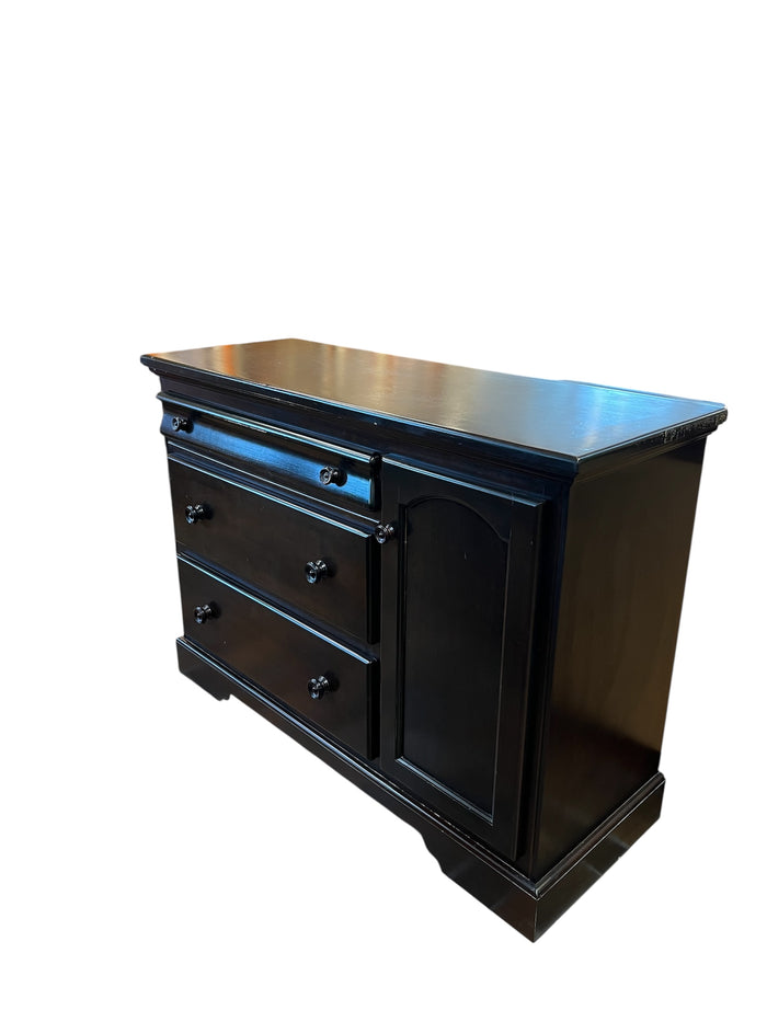 Dark Wood Storage Cabinet With Drawers & Side Door