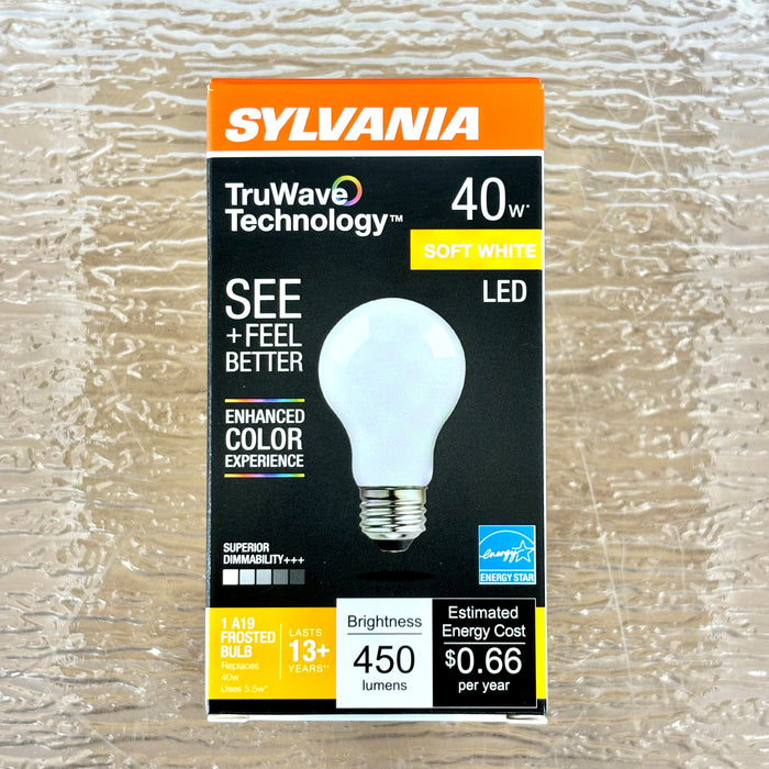 Sylvania LED A19 Soft Glass Bulb, E26 Medium, 5.5W, 120V, 2700K, 40724-4