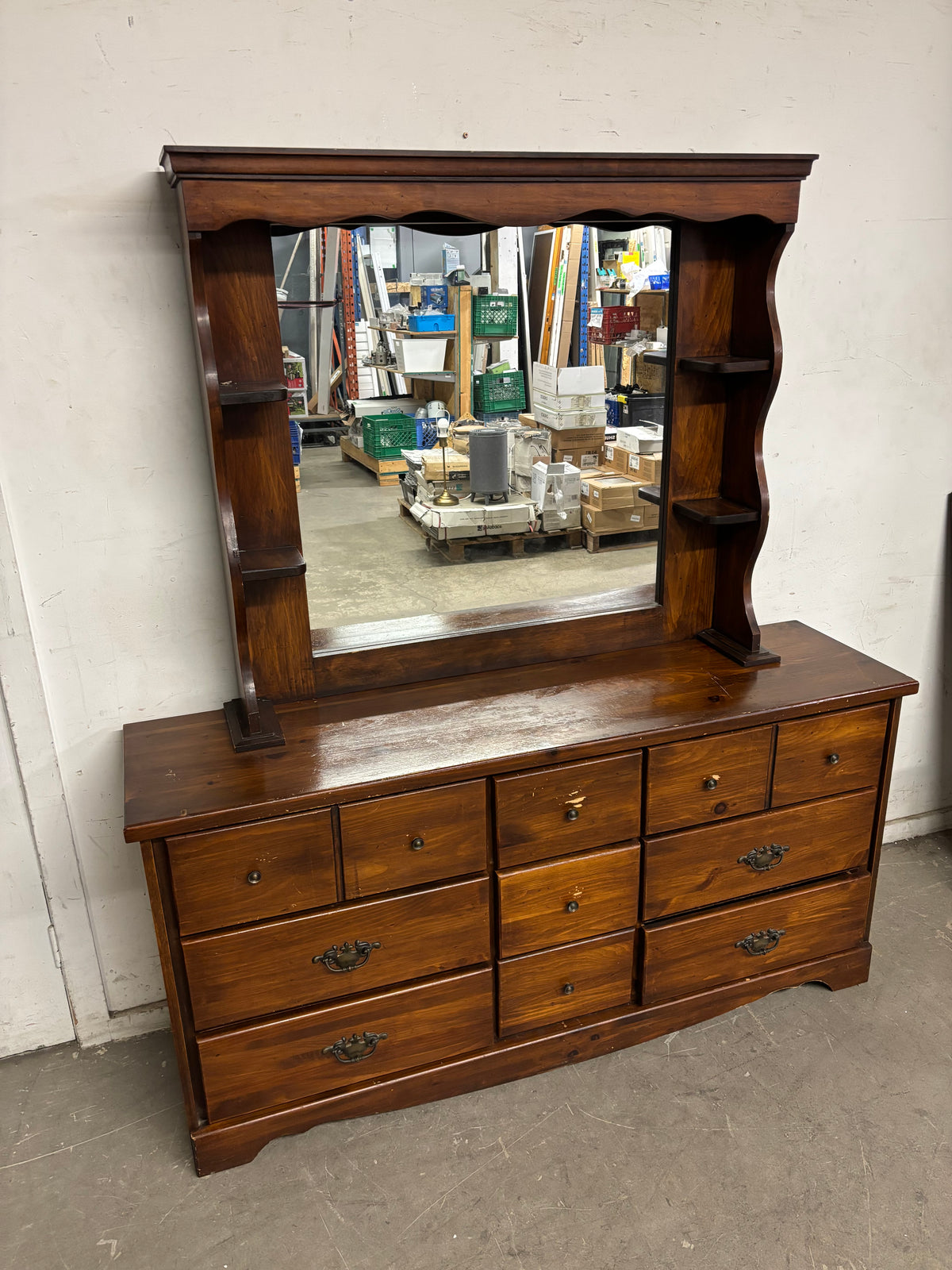 60"W 9 Pine Dresser with Mirror