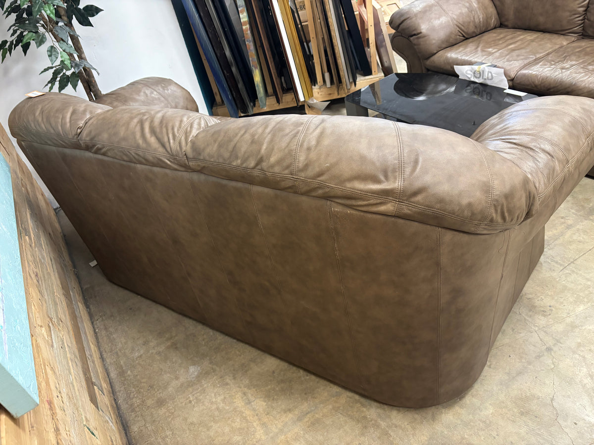 Beige Leather 3-Seater Sofa
