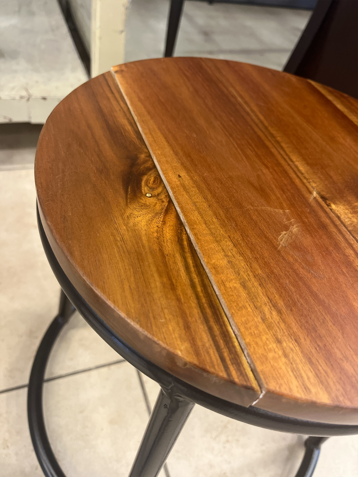 Industrial Round Wood & Metal Accent Table