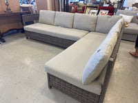 Hampton Bay Harrisview 6-Seat Wicker Sectional Patio Set, Brown with Grey Cushions