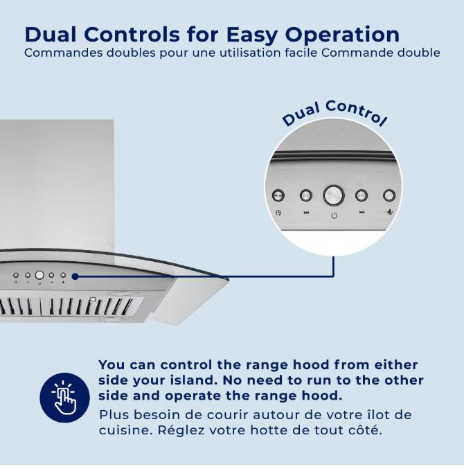 Hauslane 36-Inch Glass Canopy Convertible Island Range Hood