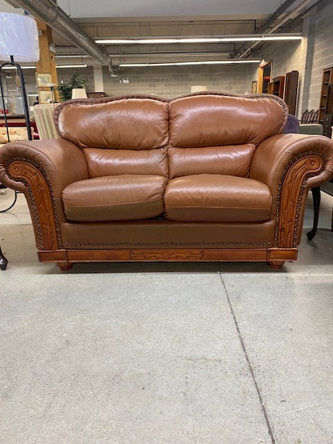 Vintage Camel Brown Leather Loveseat