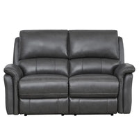 Power Reclining Grey Top-grain Leather Loveseat