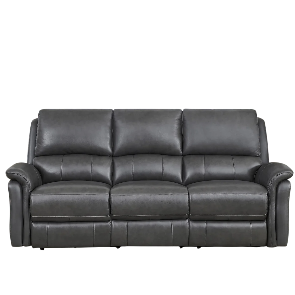 Power Reclining Grey Top-grain Leather Sofa
