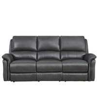 Power Reclining Grey Top-grain Leather Sofa