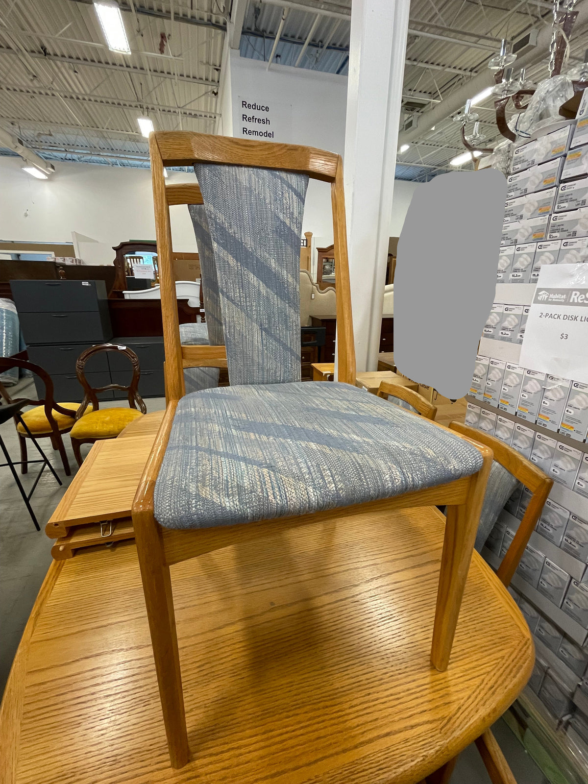 Wooden Table with 6 Chairs in Blue Fabric