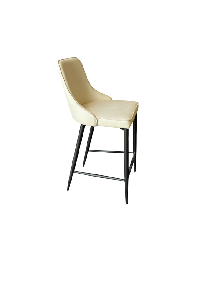 Faux Leather White Bar Stool w/ Black Frame