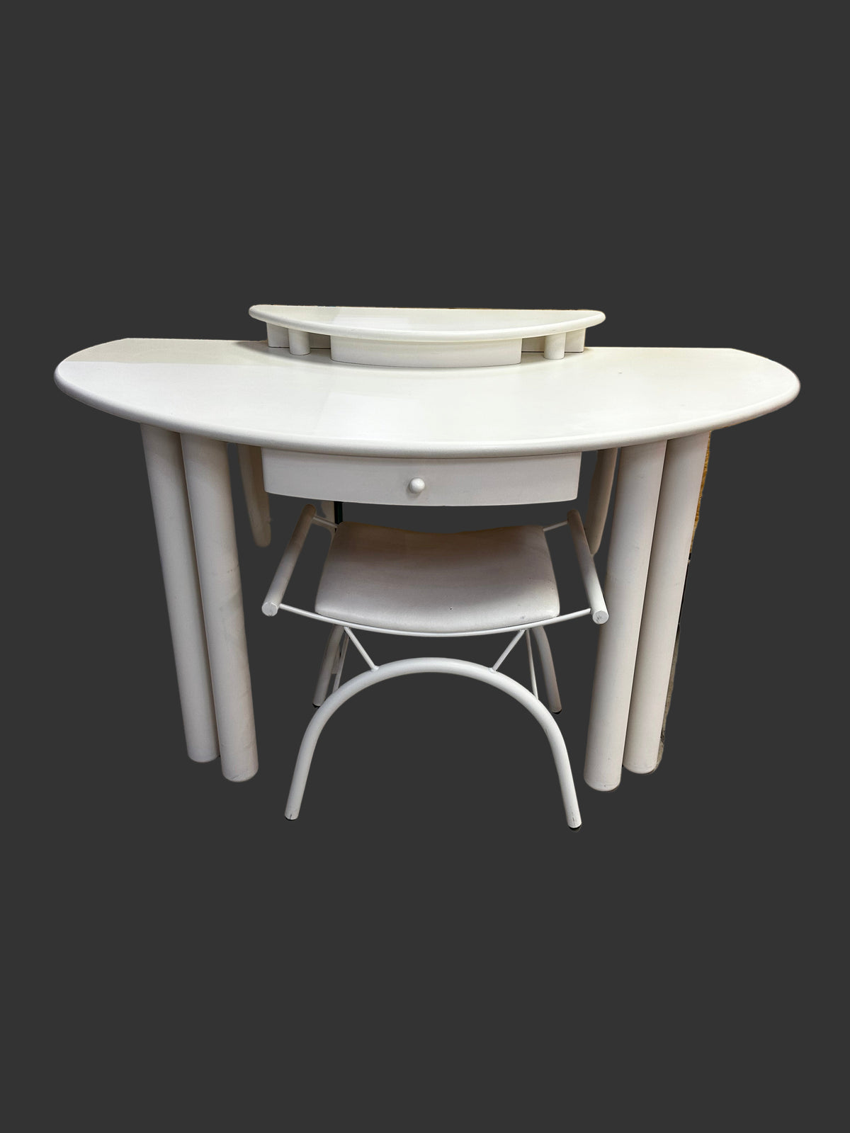 White Mid-century Modern Vanity Set/Desk With a Matching Stool