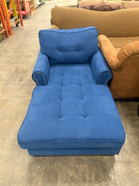 Vibrant Blue Tufted Fabric Chaise Lounge with Nail Head Trim