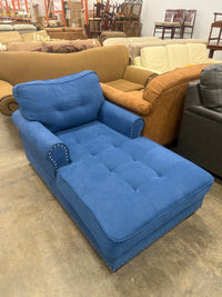 Vibrant Blue Tufted Fabric Chaise Lounge with Nail Head Trim