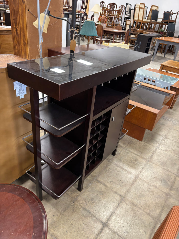 Dark Wood Bar Cart with Glass Top