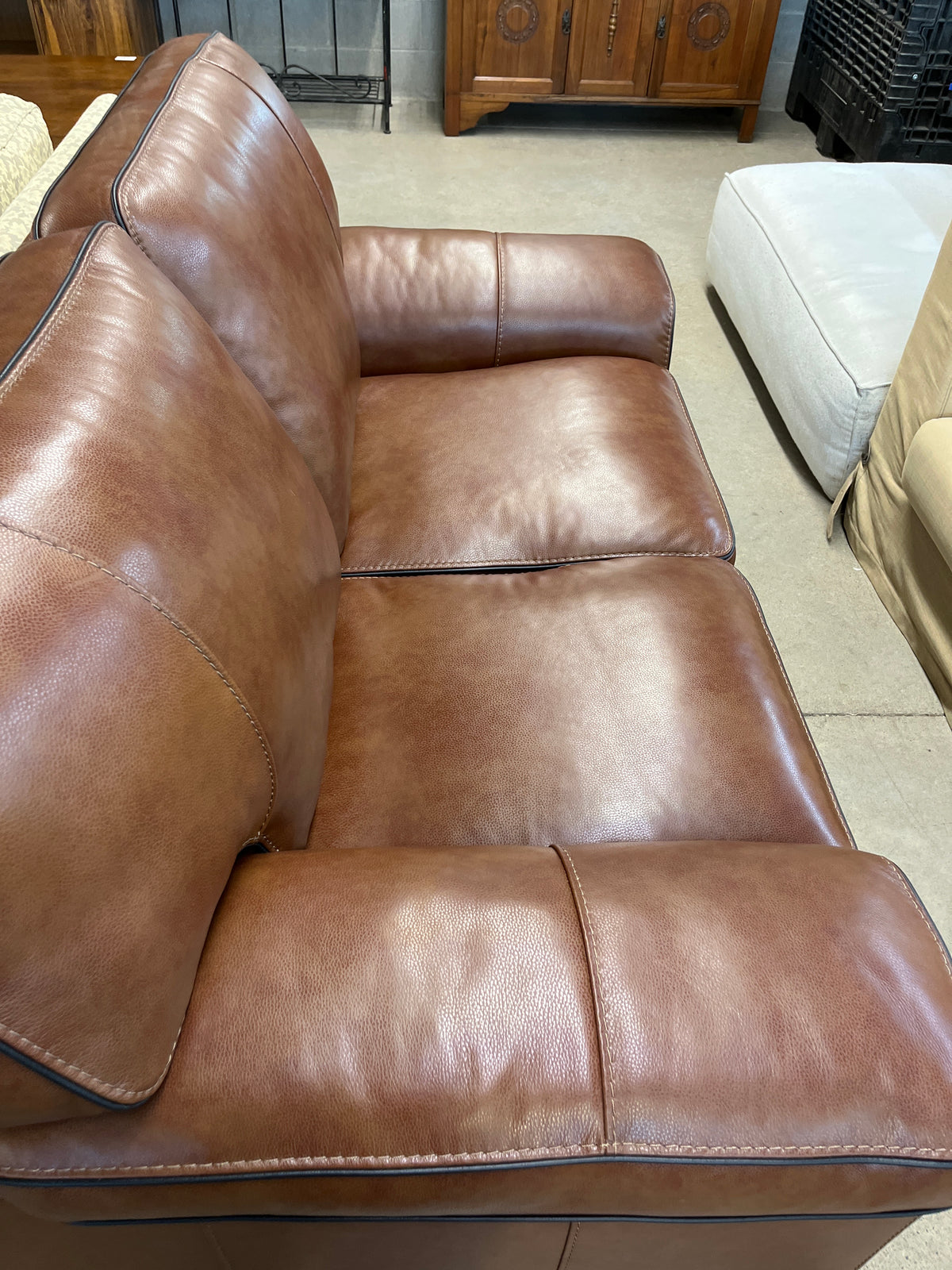 70" Brown Leather Loveseat Sofa