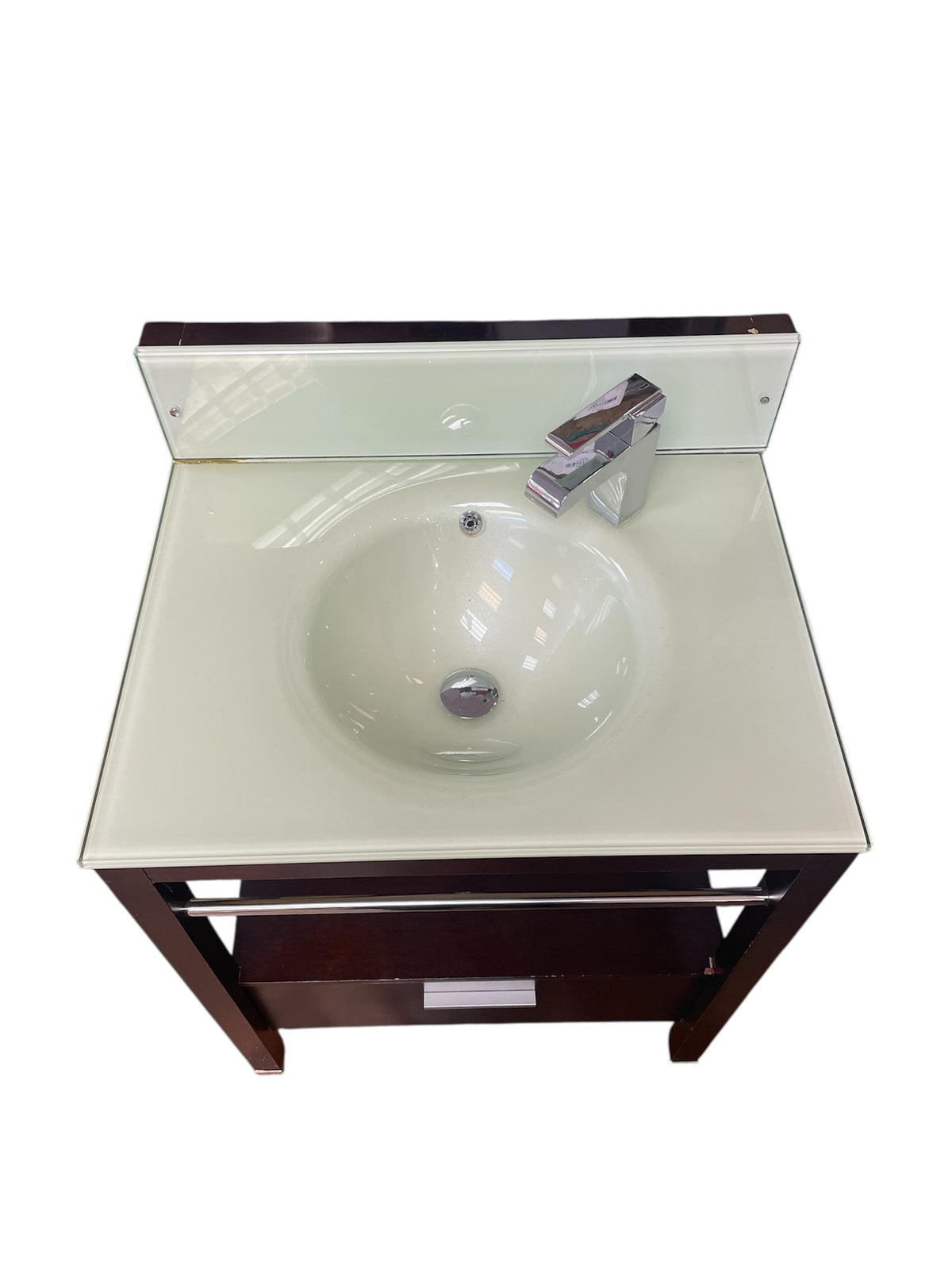 Solid Wood Glass Top 1-Drawer Bathroom Vanity