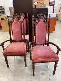 Set of 4 Dining Chairs - 2 Armchair, 2 Armless, Dusty Pink Velour Fabric