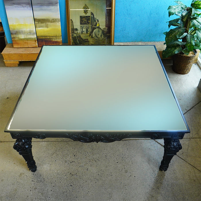 43-inch W Mirrored Top Coffee Table in Matte Black
