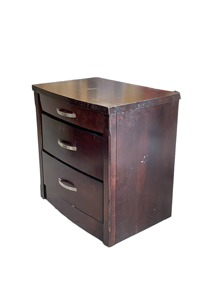 3-Drawer Dark Wood Nightstand