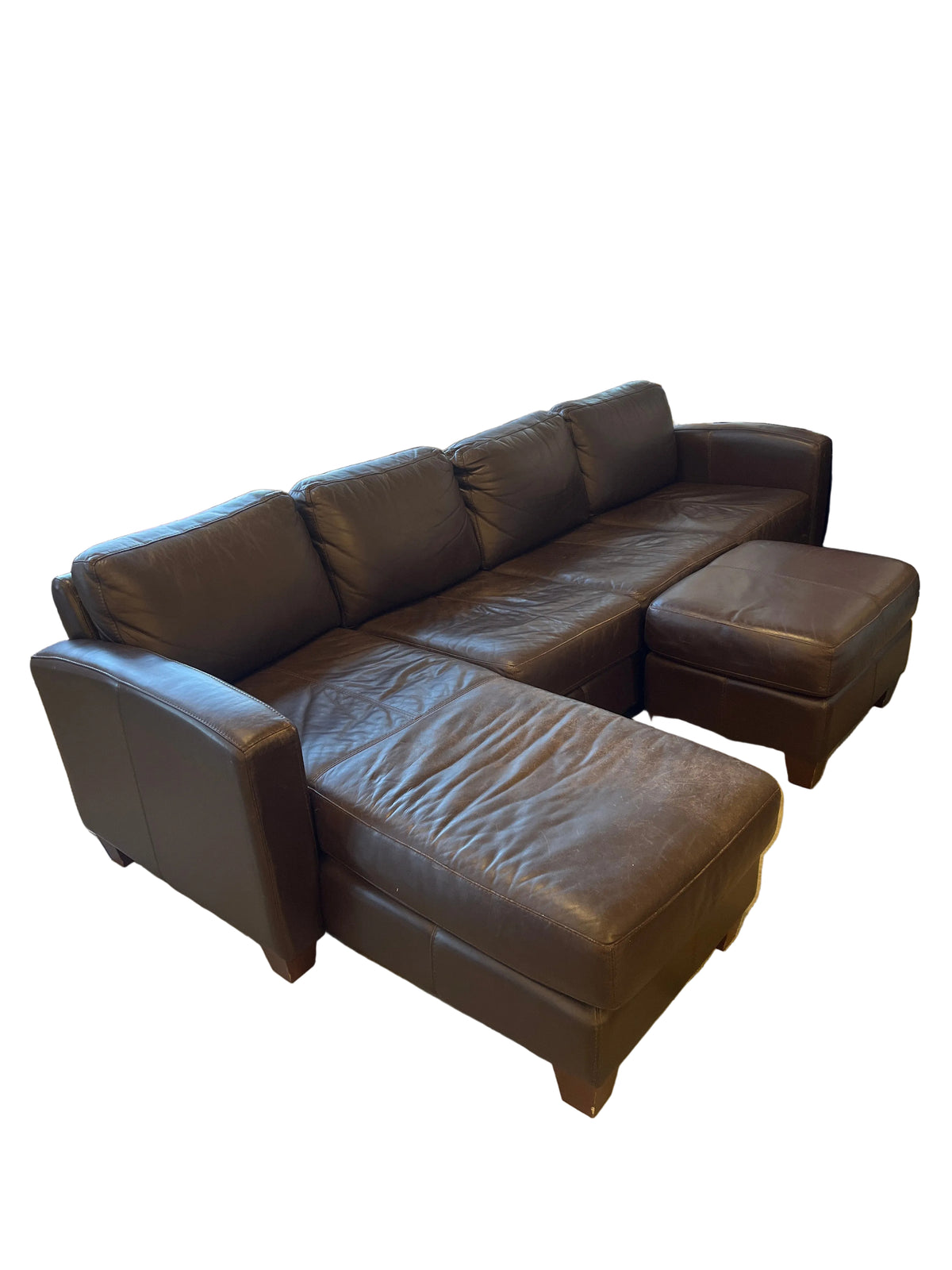 Dark Brown Leather Modular Sectional Sofa with Ottoman