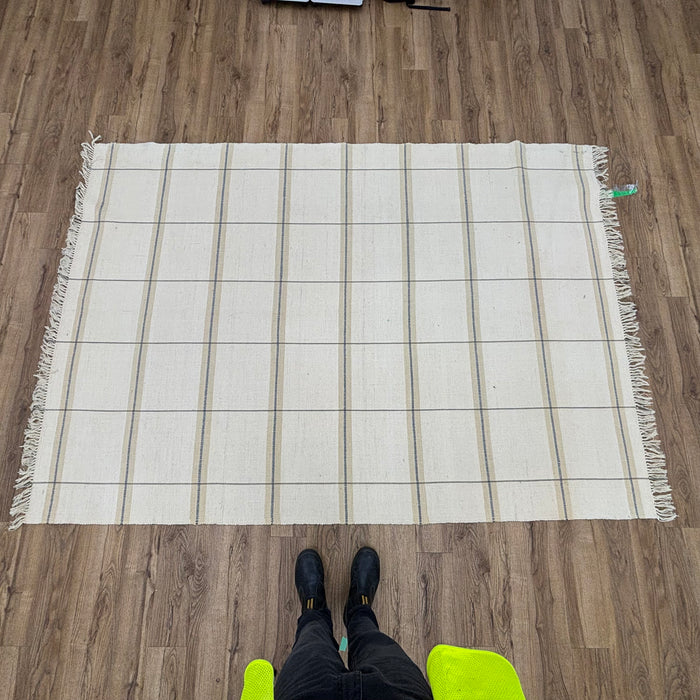 6×8-ft Beige Grid Rug – Handwoven Cotton Flatweave, 284