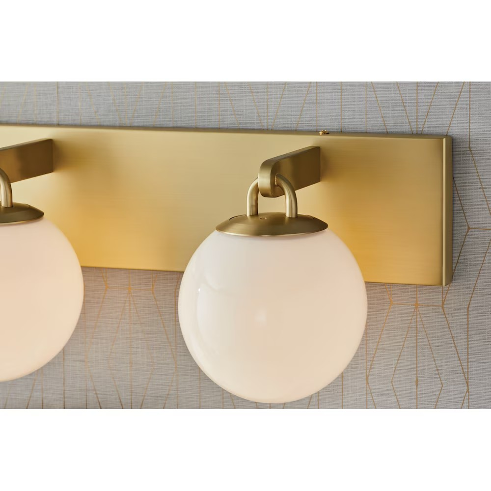 Orly 3L Bath Vanity Light in Brushed Brass Gold & Opal White Globe