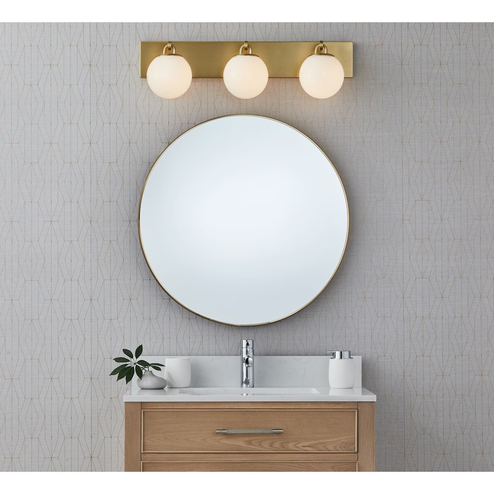 Orly 3L Bath Vanity Light in Brushed Brass Gold & Opal White Globe