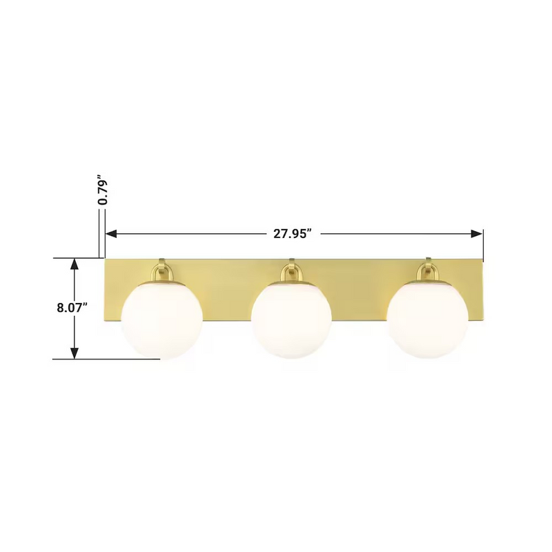 Orly 3L Bath Vanity Light in Brushed Brass Gold & Opal White Globe