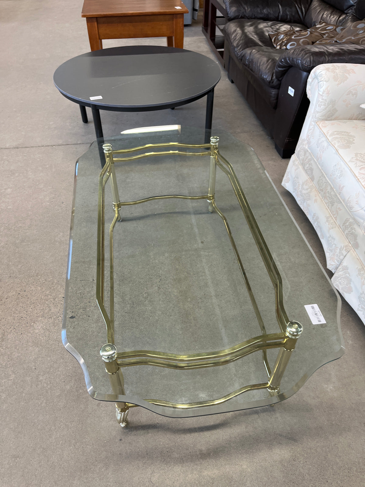 49"W Brass Coffee Table with Glass Top