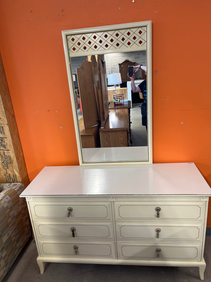 54"W Wooden Dresser with Mirror in Cream