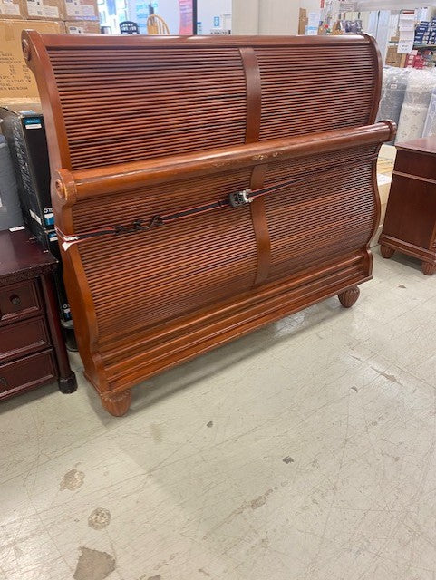 Vintage Queen Wooden Tambour Sleigh Bed