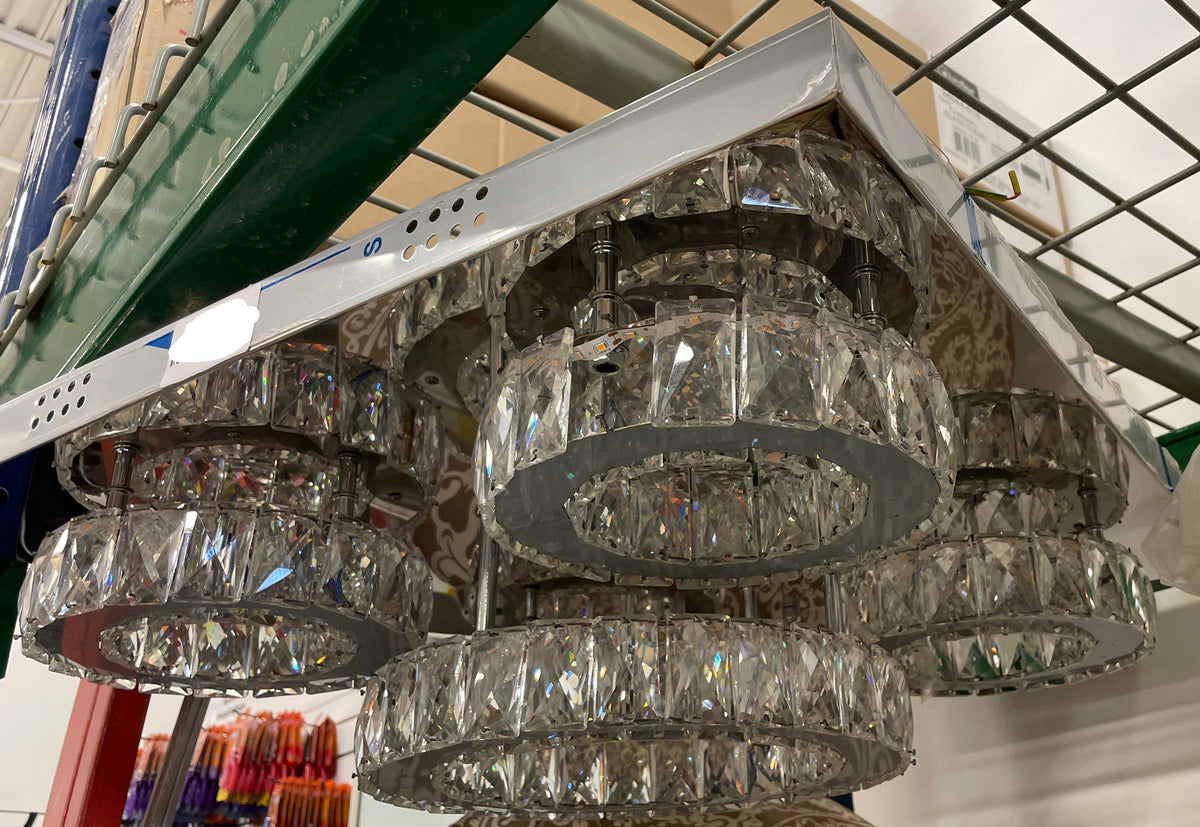 Crystal LED Flushmount 23 in. Square with Chrome Base