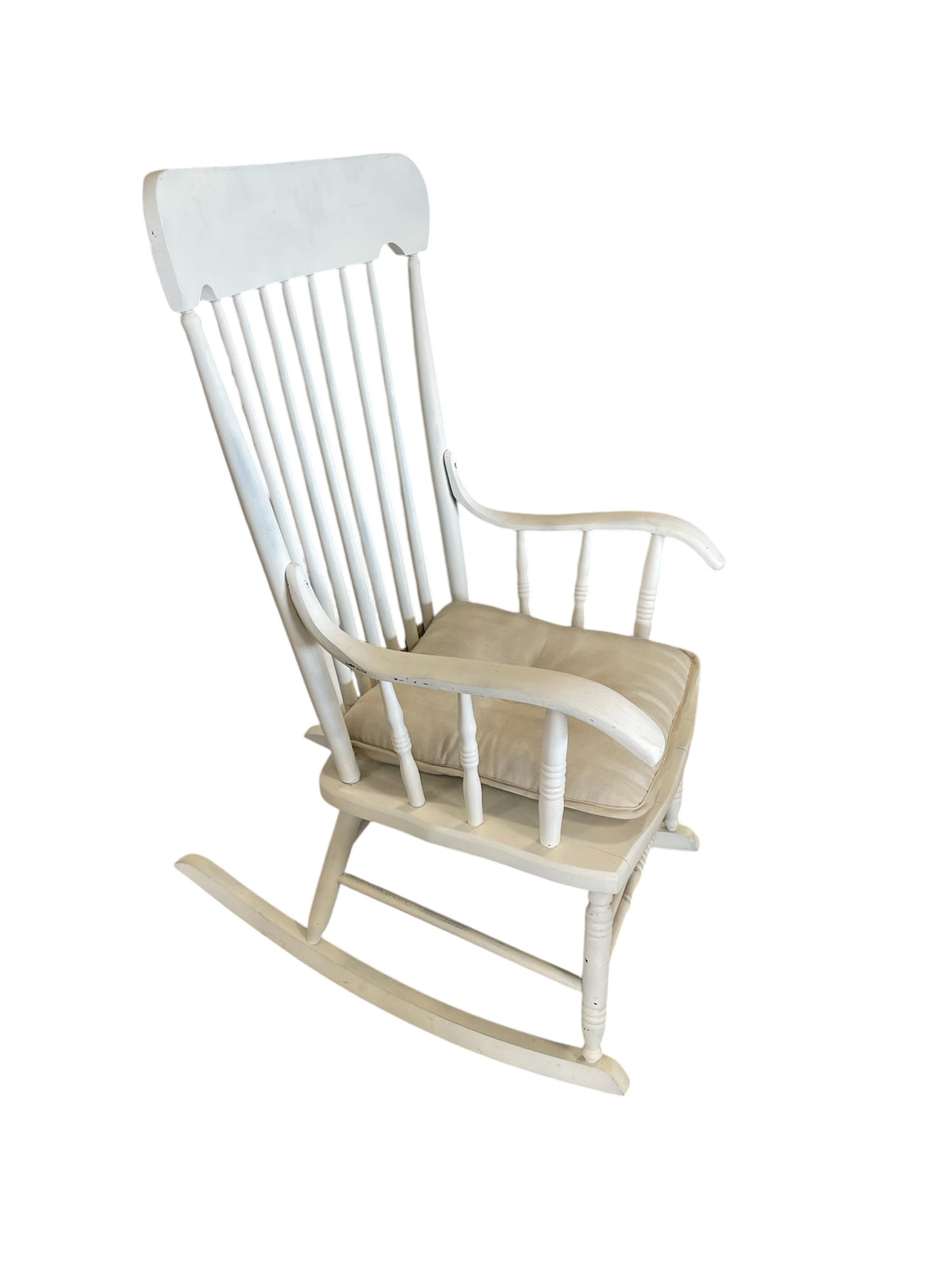 White Solid Wood Rocking Chair with Cushion